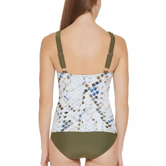 DKNY Womens Size Large Printed V Neck Tankini Top Swimsuit in Green $88 1937 - Picture 3 of 10